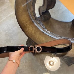 Salvatore Ferragamo Belt Black Patent Leather Gancini Logo Silver-Tone Hardware